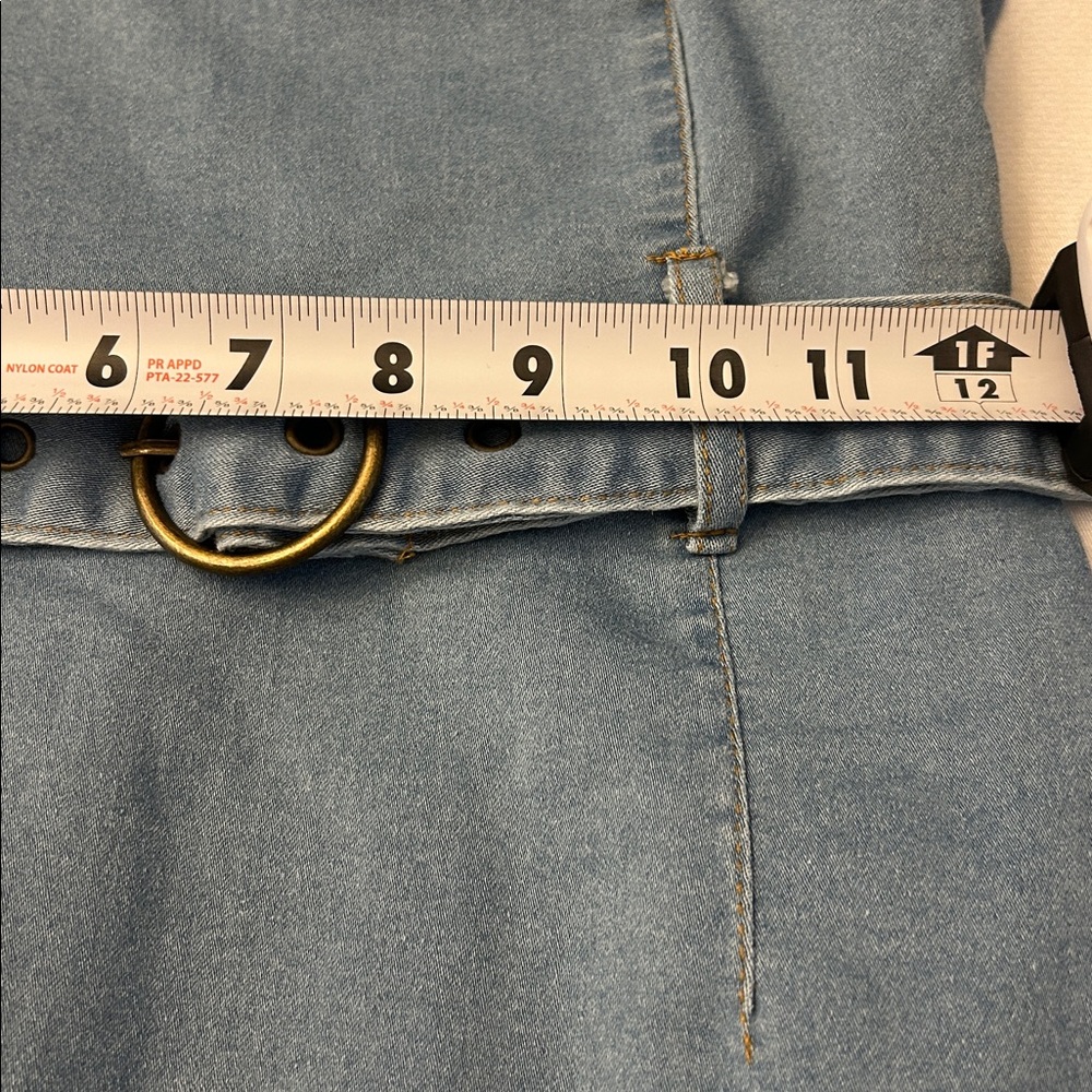 Light Blue Denim Mini Dress With Adjustable Straps and a Belted Waist Size S - Picture 7 of 14